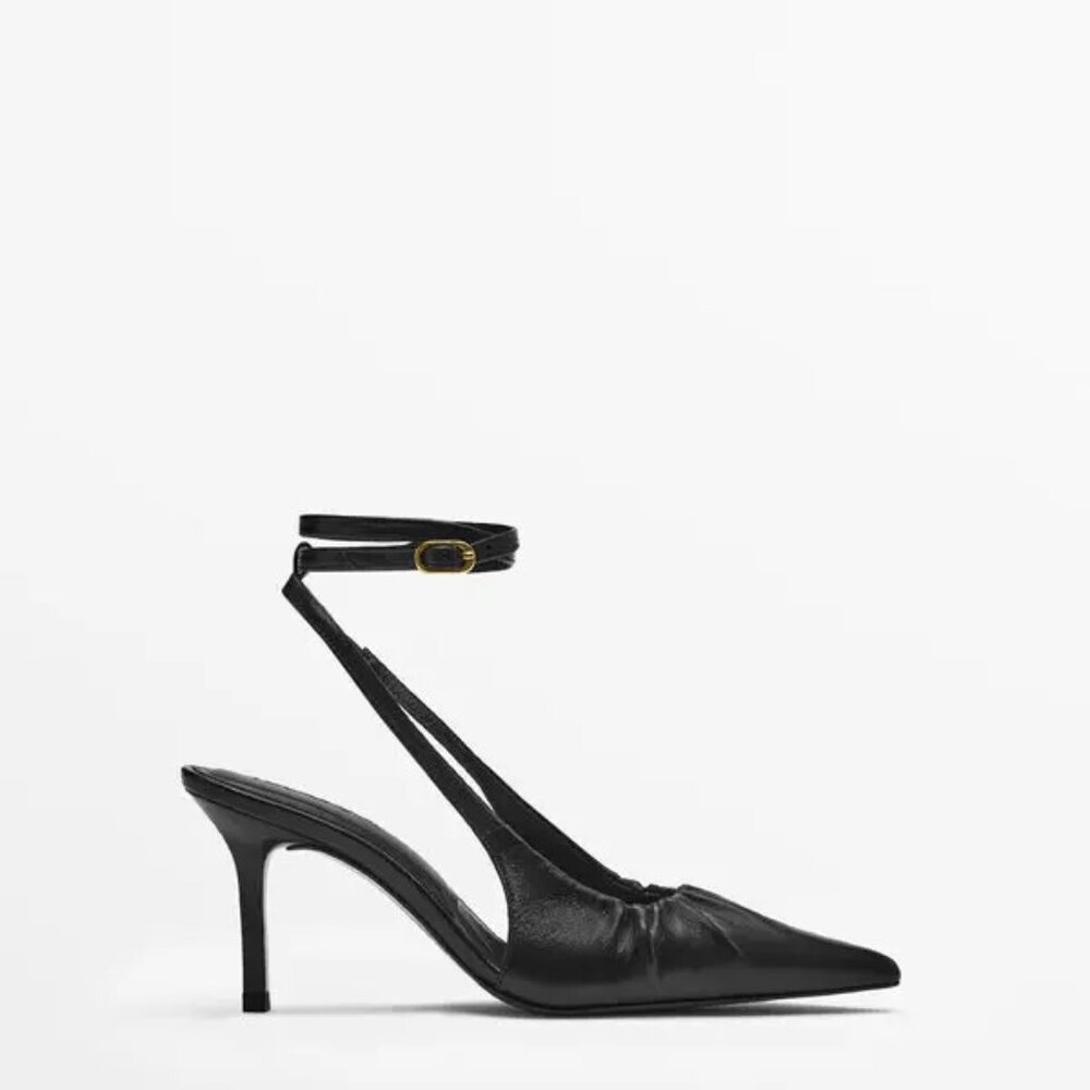 Massimo Dutti  Gathered leather High-Heel Mules Size 9